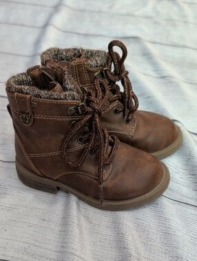 wonder nation Brown Lace-Up Knit-Collar Kids Boots
